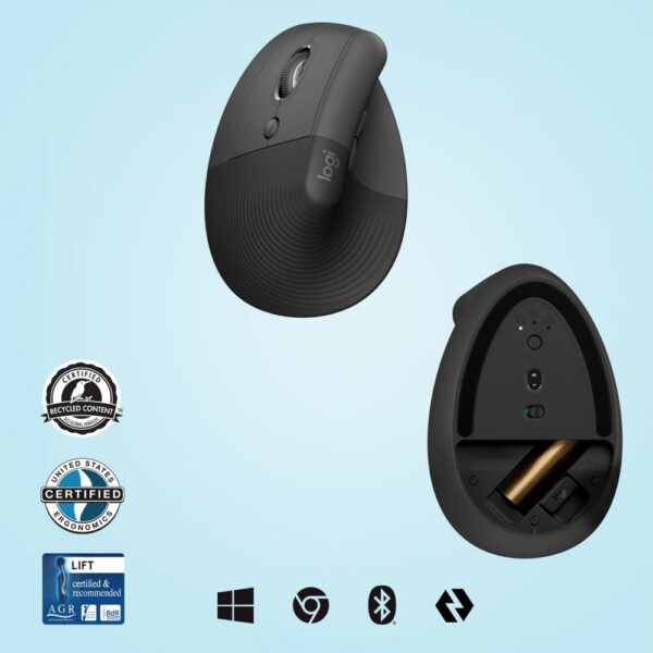 MS Logitech Lift muis Linkshandig RF-draadloos + Bluetooth - Afbeelding 5
