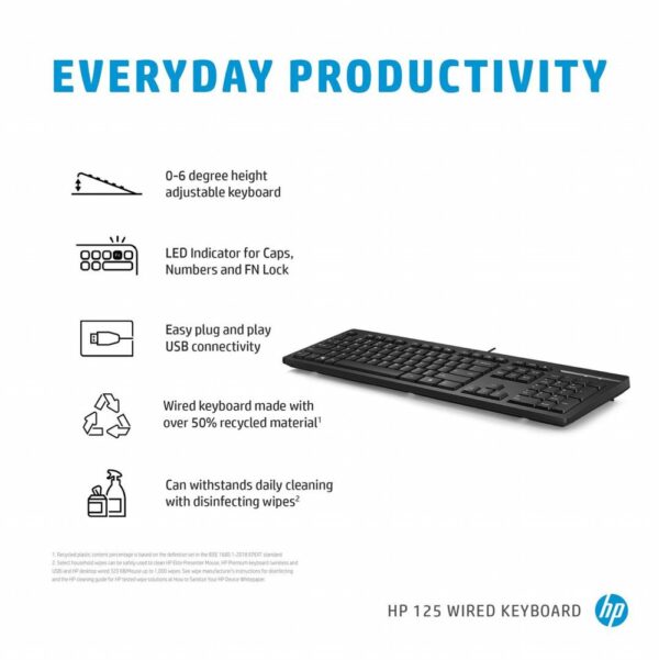 HP 125 Wired USB Keyboard QWERTY US - Afbeelding 3